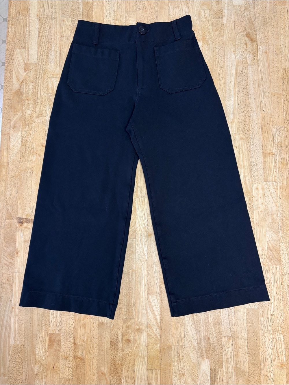 Anthropologie Maeve Colette Cropped Wide-Leg Pants Black Petite Size 27P